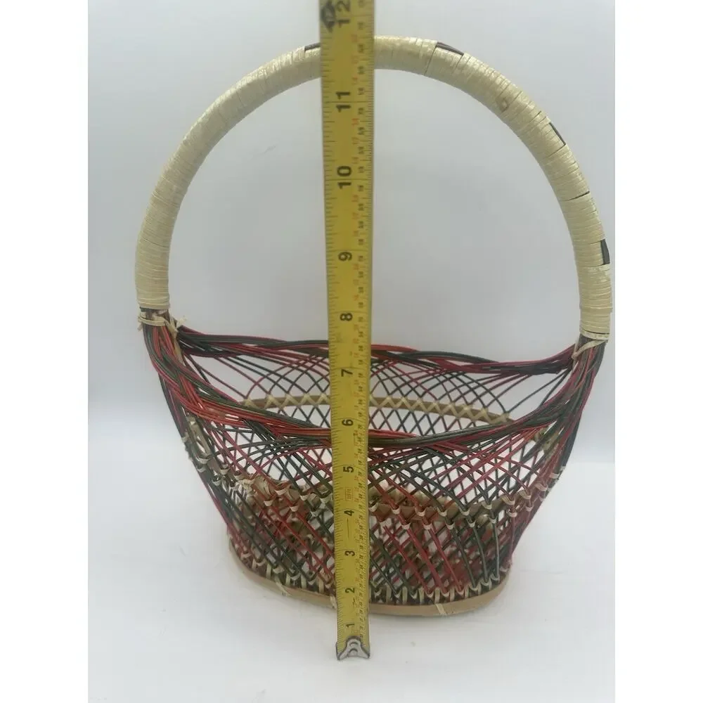 Vintage Folk Art Wicker Christmas Basket, Vintage Christmas Decor, Kitschy